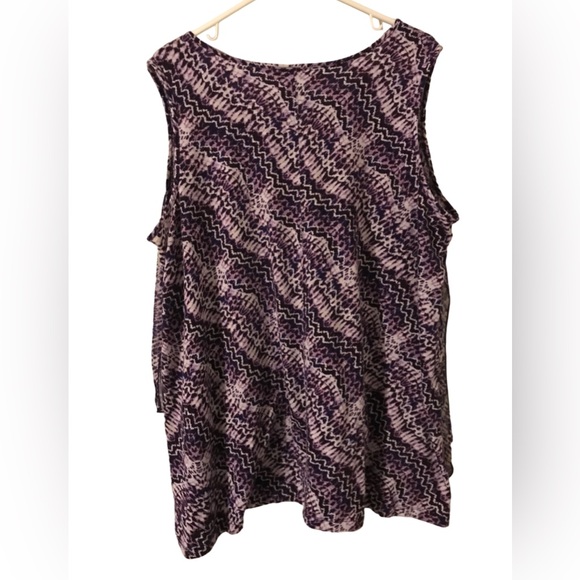 Catherines Purple & White Boho Keyhole Scoop Neck Sleeveless Women’s 2X Blouse - Picture 2 of 3